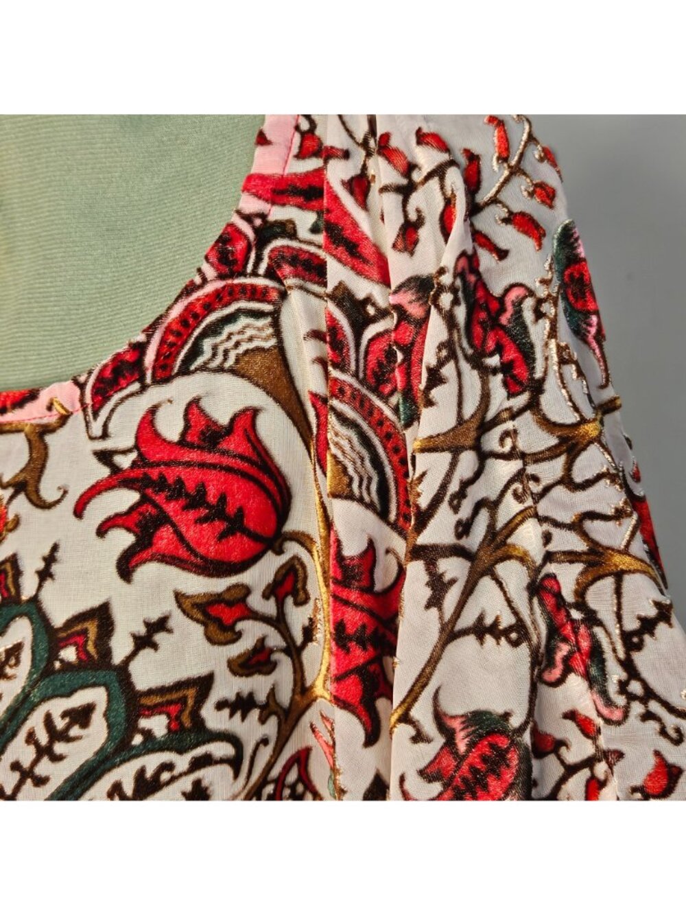 Woman's Soft Surroundings floral boho velvet burnout jewel tone red/beige shawl - Picture 4 of 7